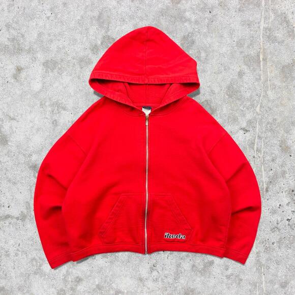 Ikeda Tops - 2000's Ikeda Baggy Cropped Fit Red Zip Up Hoodie